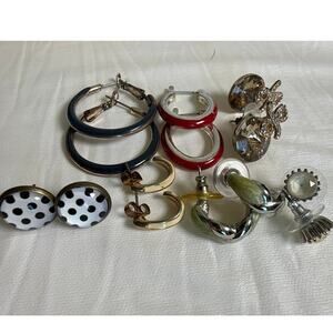 Vintage Earring Lot 7 Pairs Hoops, Huggies, Studs & Drops Multi-Color Dainty